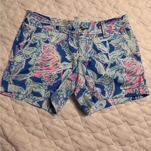 Lilly Pulitzer Blue and Pink Bermuda Shorts Vibrant Floral Design